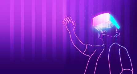 Poster - Abstract VR Technology Banner Backdrop with Free Space. Kids Using Virtual Reality in Metaverse concept backdrop