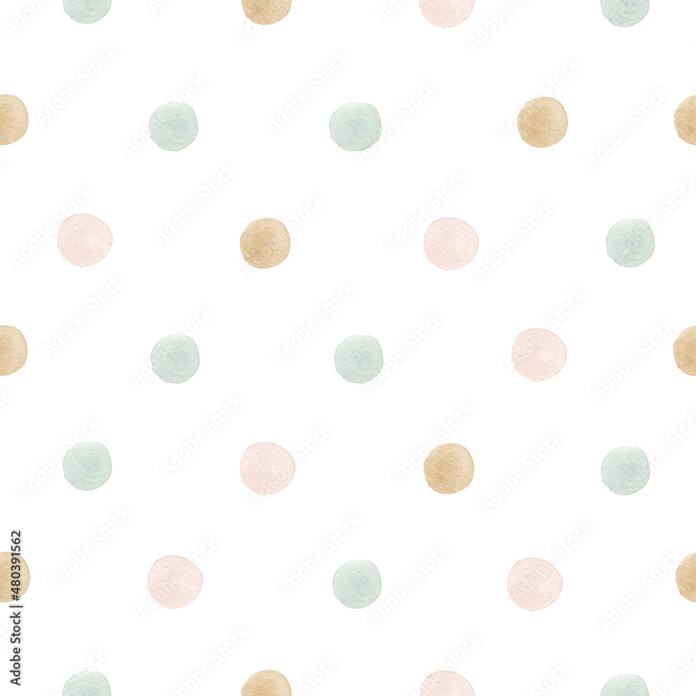 Watercolor seamless cute pattern polka dots. Isolated on white ...