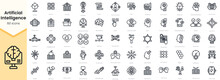 Simple Outline Set Of Artificial Intelligence Icons. Thin Line Collection Contains Such Icons As 3d Model, Ai Knowledge, Ai Research, Algorithm And More