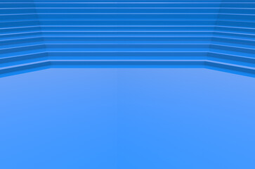 Poster - 3d rendering. Empty blue floor with stair wall background.
