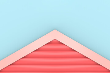 Poster - 3d rendering. soft red pipe pattern gable facade wall on light blue sky background.