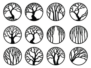 Set of logo tree of life. Collection of nature emblem with branch and roots. Celtic  tree. Vector illustration on white background.