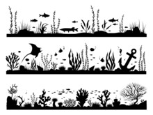 Set Of Fish And Corals Under The Sea. Collection Of The Underwater World With Marine Inhabitants. Wall Stickers. Vector Illustration Isolated On White Background. Drawing With Children.
