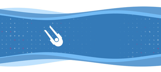 Poster - Blue wavy banner with a white solo bobsleigh symbol on the left. On the background there are small white shapes, some are highlighted in red. There is an empty space for text on the right side