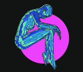 Poster - Low poly human in a fetal pose. 3D vector illustration.