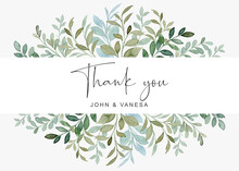 Thank You Card With Greenery Foliage Watercolor