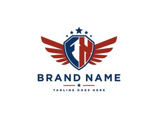 Letter FX with american eagle wing emblem. Flying hawk wings shield vector design element. Good for mascot, sport Team, patriotic logo template