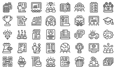 Poster - Staff training icons set outline vector. Work team
