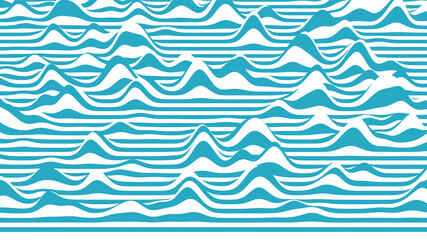 Poster - trendy 3d blue and white stripes distorted backdrop. procedural ripple background with optical illus