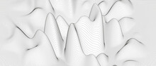 Monochrome Sound Line Waves Abstract Background . Distorted Line Shapes On A White Background.