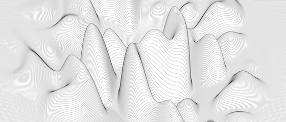 Poster - monochrome sound line waves abstract background . distorted line shapes on a white background.