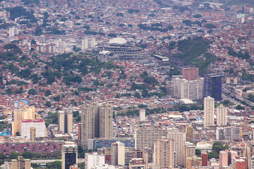 Caracas Venezuela. September 4, 2021. Aerial view of the central areas of the Venezuelan capital district. Traveling through the city, seen from Cerro el Ávila in the vicinity of urban developments