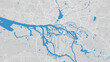 River map vector illustration. Elbe river map, Hamburg city, Germany. Watercourse, water flow, blue on grey background road map.