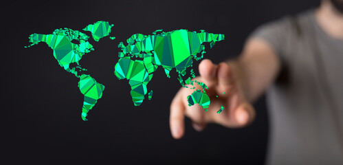 illustration with bold world map in green color