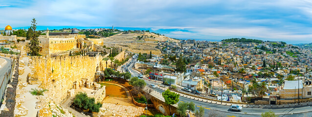 Wall Mural - The medieval Jerusalem from the Mount Zion, Israel