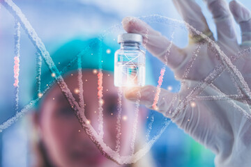 doctor or scientist holding test tube analysis dna structure molecule chain,medical and genetics,3d 