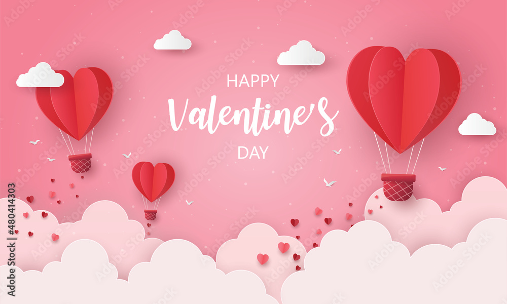 heart balloon floating on pink background. Valentine's day banner ...