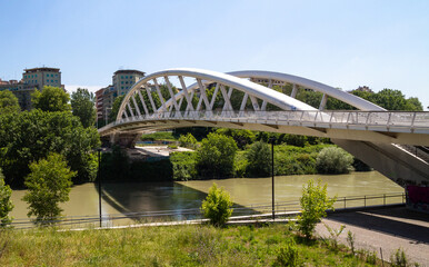 Music Bridge (Ponte della Musica Armando Trovajoli). Pedestrian arch bridge over the Tiber river in Rome, Italy.