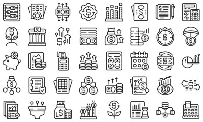Poster - Revenue icons set outline vector. Economy bank