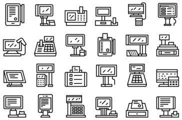 Wall Mural - Touchscreen cash register icons set outline vector. Point sale