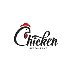 Wall Mural - Chicken logo with handwritten design vector template