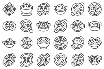 Poster - Paella icons set outline vector. Dish cook