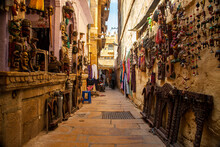 A Narrow Street With Local Artifacts For Sale Within Jaisalmer Fort, Rajasthan, India.