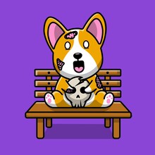 Cute Corgi Dog Zombie Cartoon Vector Icon Illustration. Animal Nature Icon Concept Isolated Premium Vector. Flat Cartoon Style