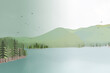 Ilustracja krajobraz pastelowy góry jezioro choinki