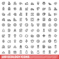 Poster - 100 ecology icons set, outline style