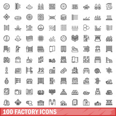 Poster - 100 factory icons set, outline style
