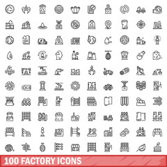 Poster - 100 factory icons set, outline style
