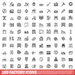 Poster - 100 factory icons set, outline style