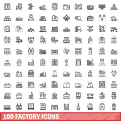 Poster - 100 factory icons set, outline style