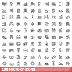 Sticker - 100 factory icons set, outline style