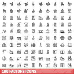 Poster - 100 factory icons set, outline style
