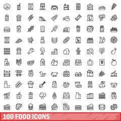 Canvas Print - 100 food icons set, outline style