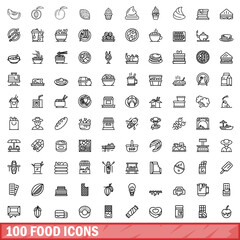 Wall Mural - 100 food icons set, outline style