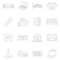 Wall Mural - Building reconstruction icon set outline