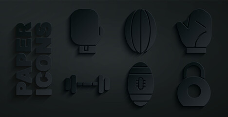 Wall Mural - Set American Football ball, Baseball glove, Dumbbell, Kettlebell, Rugby and Boxing icon. Vector