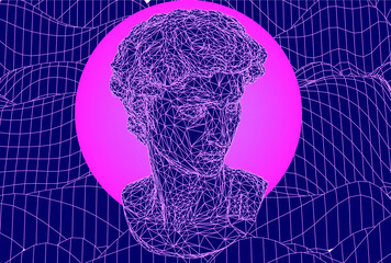 Aufkleber - 3D illustration of a low poly bust sculpture of a human head. Futuristic trendy print for t-shirt, cover or poster.