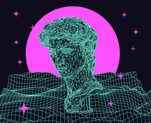 Poster - 3D illustration of a low poly bust sculpture of a human head. Futuristic trendy print for t-shirt, cover or poster.
