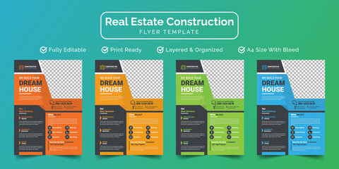 Wall Mural - Real Estate Construction Business Industry Flyer Template Design | Renovation, Home, Property, Building, Tools | A4 Size Print Ready Pamphlets, Leaflets, Poster Layout Design