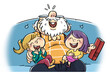 Leinwandbild Motiv Illustration of grandfather laughing with his granddaughters