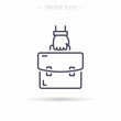 Hand holding briefcase. Briefcase line icon. Suitcase symbol. Isolated vector illustration.