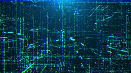Poster - Transmission corruption 3d data render in cyber structure of matrix information. Static failure with decaying web computer decor effects. Hacker intervention in system.