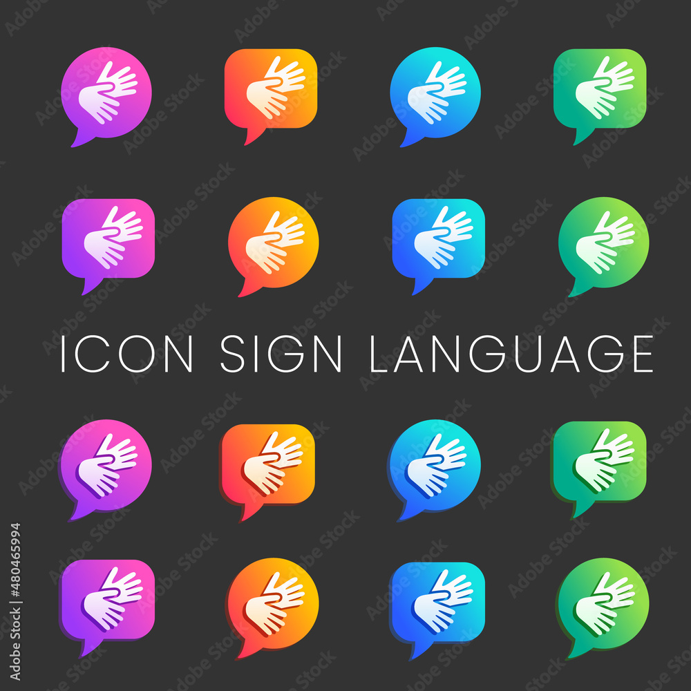 Set Icons Sign Language Deaf Communication Colors Relief Modern Stock ...
