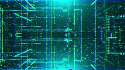 Poster - Transmission corruption 3d data render in cyber structure of matrix information. Static failure with decaying web computer decor effects. Hacker intervention in system.