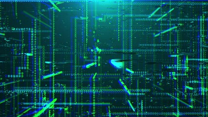 Poster - Transmission corruption 3d data render in cyber structure of matrix information. Static failure with decaying web computer decor effects. Hacker intervention in system.