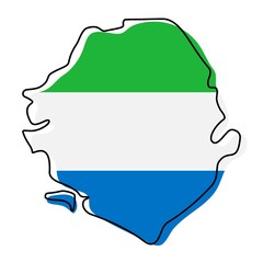 Wall Mural - Stylized outline map of Sierra leone with national flag icon. Flag color map of Sierra leone illustration.